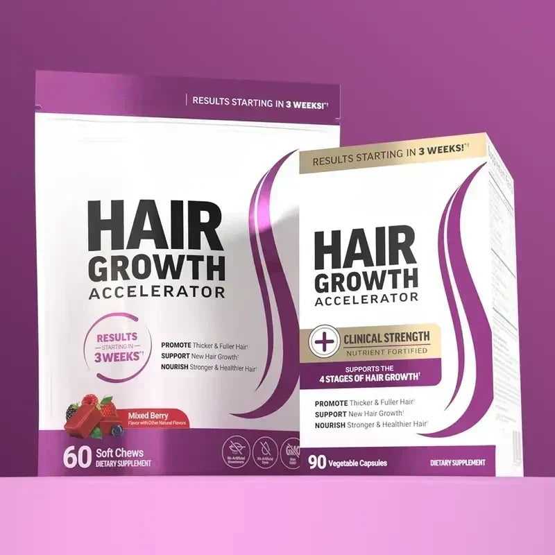 Hair Growth Accelerator Biotin Supplement featuring Zinc and Veggie Caps & Soft Chews