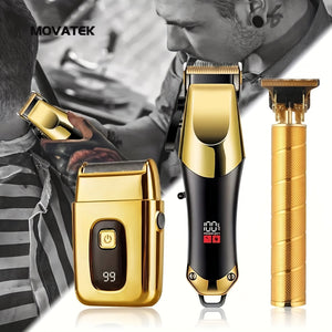 Professional Three-Piece Hair Clippers Set for Men, USB Rechargeable