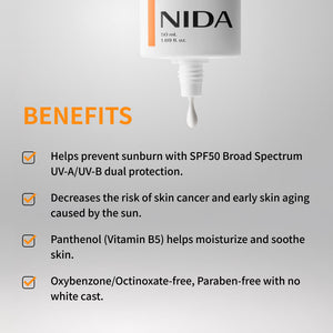 NIDA Invisible Fit Sunscreen SPF 50 for Face & Body – Lightweight UV Protection