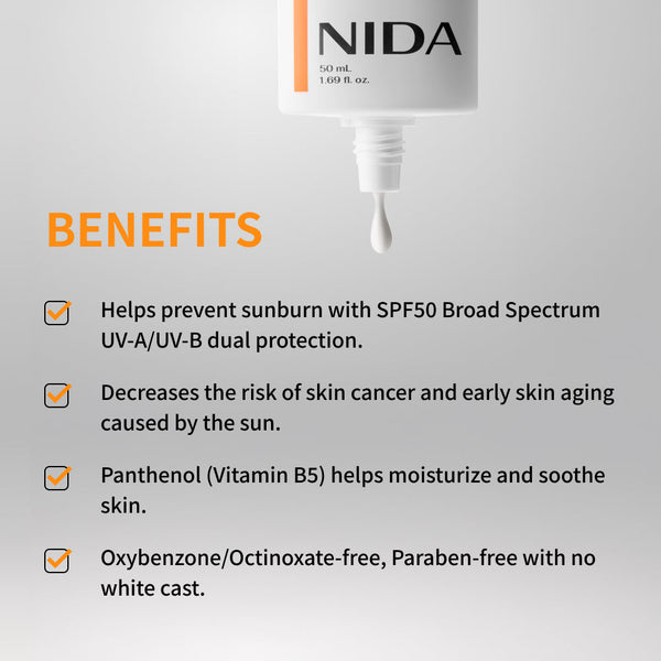NIDA Invisible Fit Sunscreen SPF 50 for Face & Body – Lightweight UV Protection