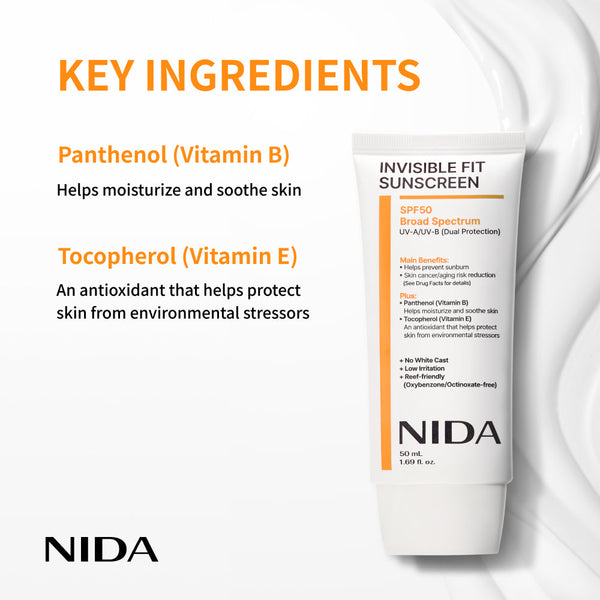 NIDA Invisible Fit Sunscreen SPF 50 for Face & Body – Lightweight UV Protection