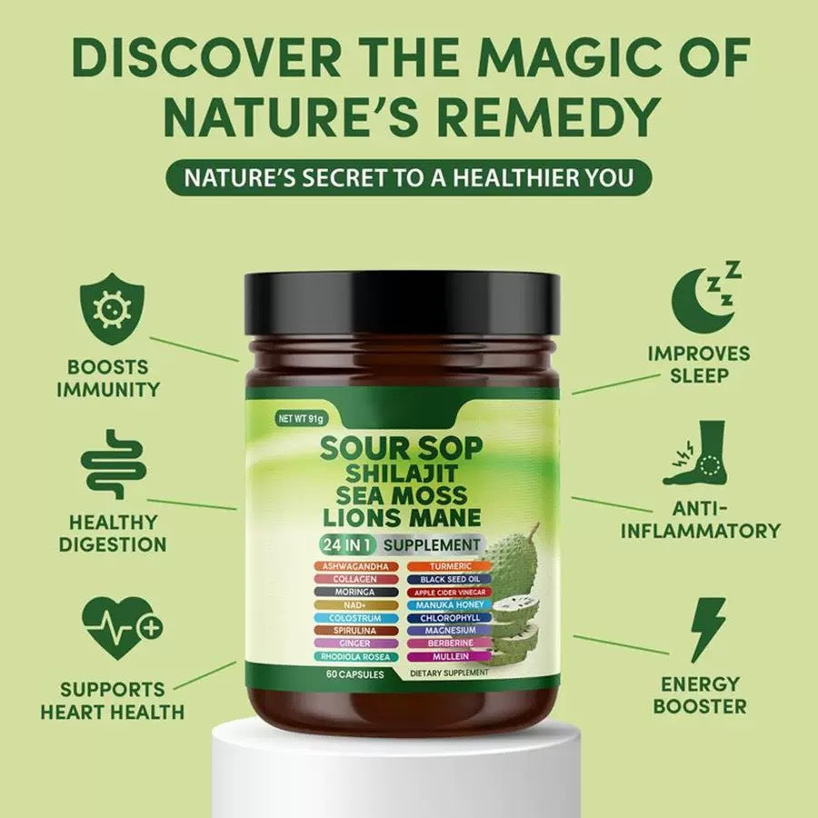 Soursop Wellness Supplement 24-in-1 — Sea Moss, Black Seed Oil & Turmeric