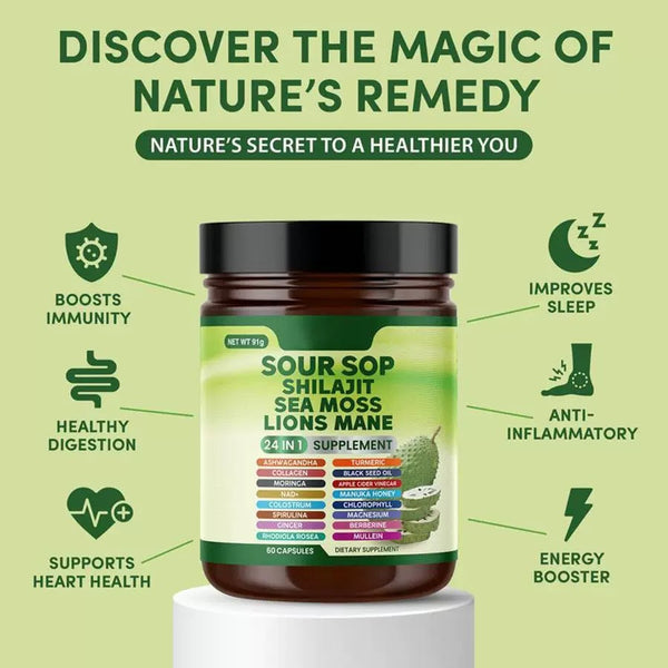 Soursop Wellness Supplement 24-in-1 — Sea Moss, Black Seed Oil & Turmeric