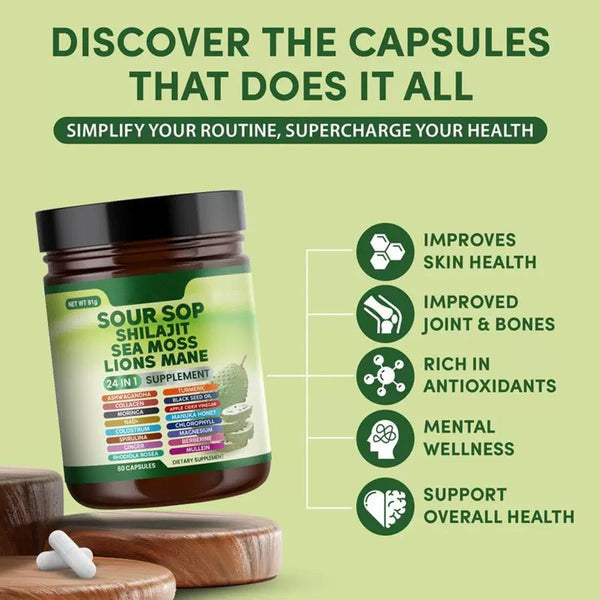 Soursop Wellness Supplement 24-in-1 — Sea Moss, Black Seed Oil & Turmeric