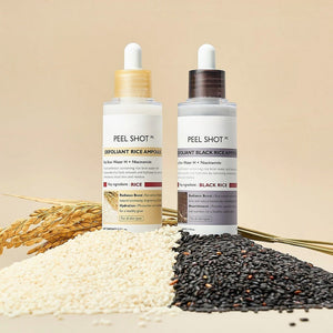 Korean Skincare Set with Black Rice Ampoule, White Rice Ampoule and Toner