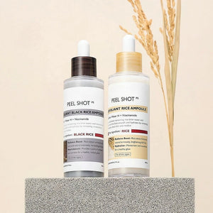 Korean Skincare Set with Black Rice Ampoule, White Rice Ampoule and Toner