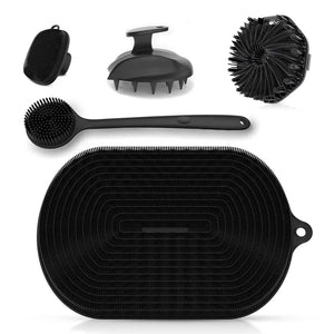 Silicone Bath Brush Set, Exfoliating Face, Back & Body Scrubber