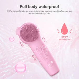 Electric Silicone Facial Cleansing Brush with Sonic Vibration, LED
