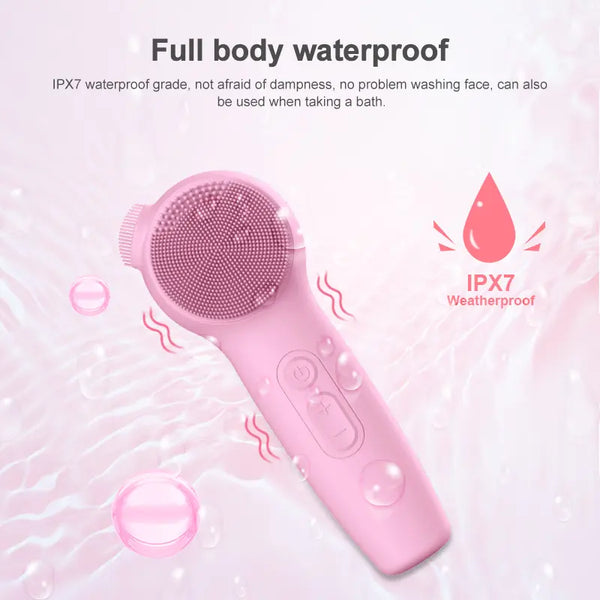 Electric Silicone Facial Cleansing Brush with Sonic Vibration, LED