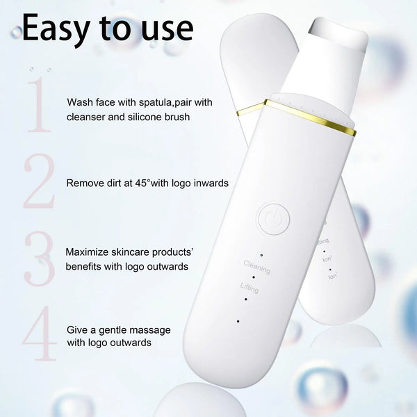 Rechargeable Ultrasonic Skin Scrubber with Vibration Massage, USB