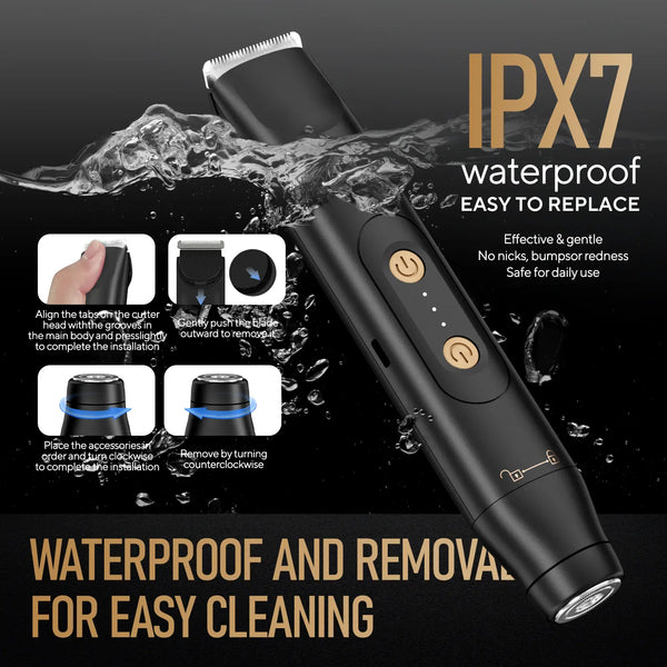 Electric Groin Hair Trimmer for Men, Dual Heads Waterproof Ceramic