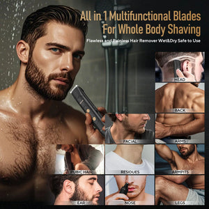 Electric Groin Hair Trimmer for Men, Dual Heads Waterproof Ceramic