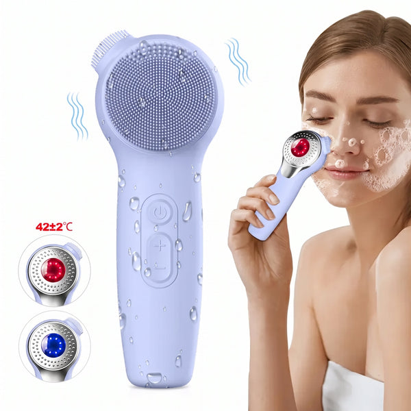 Electric Silicone Facial Cleansing Brush with Sonic Vibration, LED