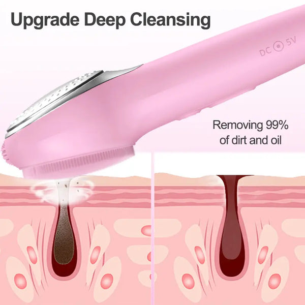 Electric Silicone Facial Cleansing Brush with Sonic Vibration, LED