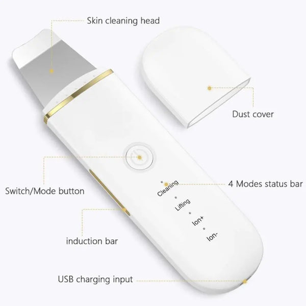 Rechargeable Ultrasonic Skin Scrubber with Vibration Massage, USB