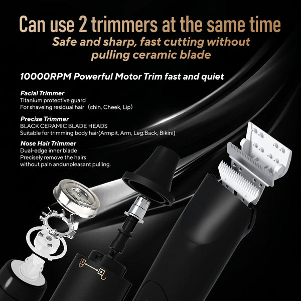 Electric Groin Hair Trimmer for Men, Dual Heads Waterproof Ceramic