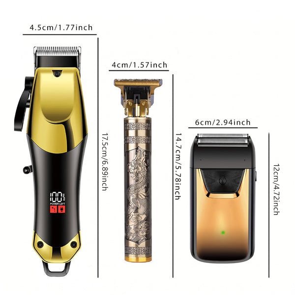 Professional Three-Piece Hair Clippers Set for Men, USB Rechargeable