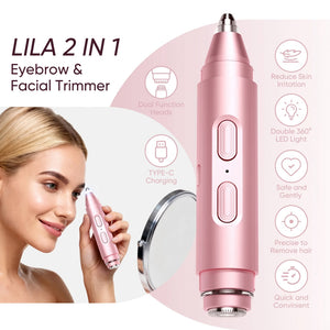 2 in 1 Facial & Eyebrow Hair Trimmer for Women, LED, Painless