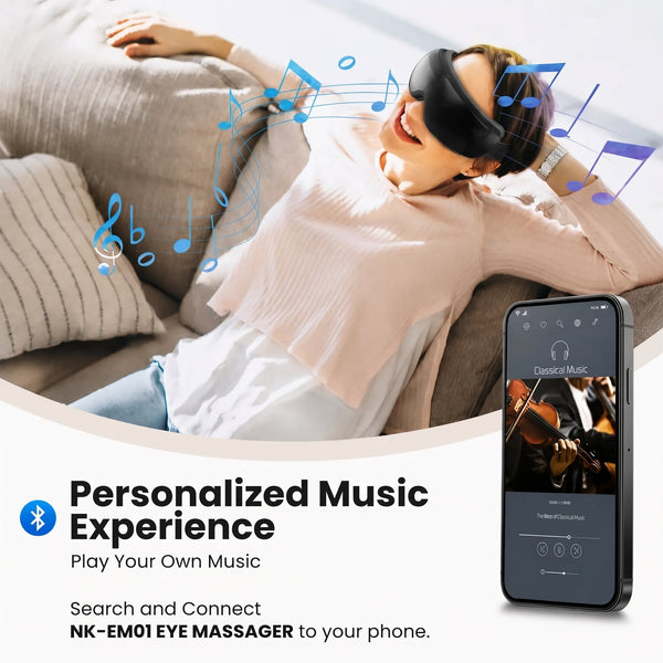 Eye Massager with Heat & Bluetooth Music, 5 Modes for Relaxation