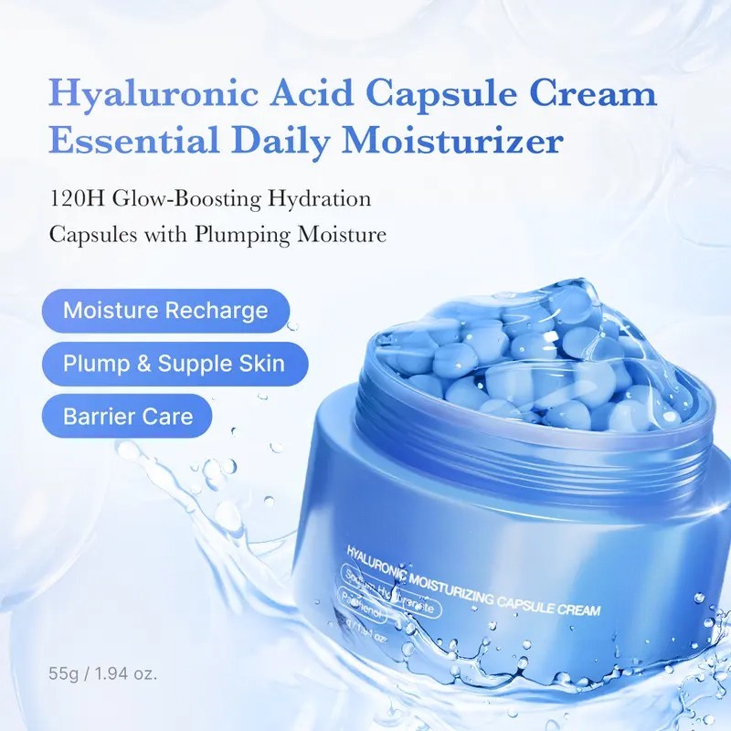 Hyaluronic Acid Capsule Cream Face Moisturizer for Hydration and Dewy Skin