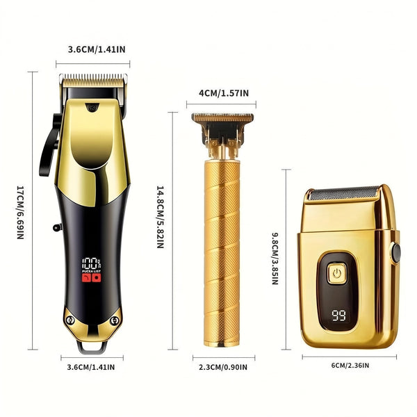 Professional Three-Piece Hair Clippers Set for Men, USB Rechargeable