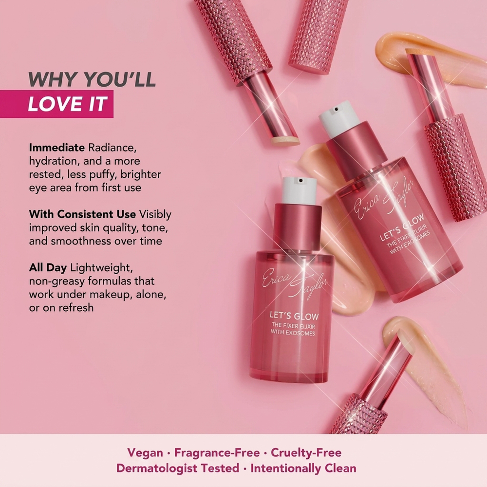 Let's Glow Fixer Elixir and Eye Balm Duo Korean Skincare with Hyaluronic Acid for Glow and Even Tone