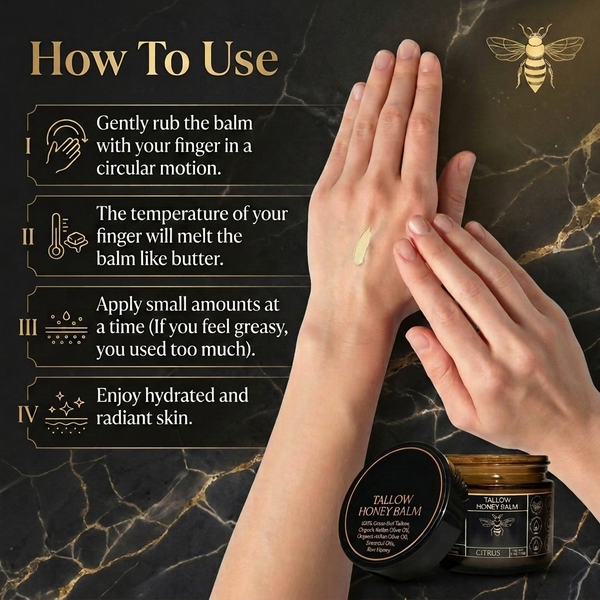 Tallow Honey Balm for Dry Skin with Honey for Dry Patches, Rough Texture & Body Care