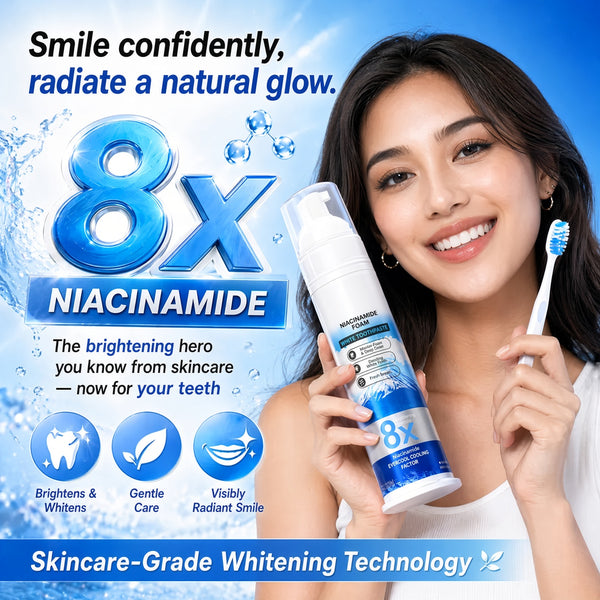 8X Niacinamide Foaming Toothpaste for Teeth Whitening, Stain Removal & Fresh Breath
