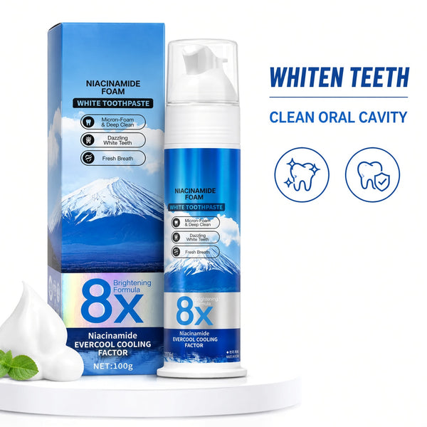 8X Niacinamide Foaming Toothpaste for Teeth Whitening, Stain Removal & Fresh Breath