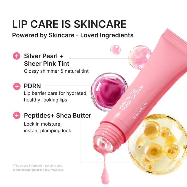 PDRN Peptide Glossy Lip Balm for Dry Lips, Fine Lines, Glass Skin Glow & Korean Skincare