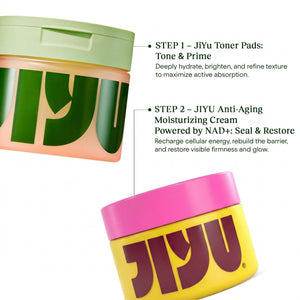 JiYu Anti-Aging Glow-Up Bundle with Renewal Toner Pads and NAD+ Moisturizing Cream